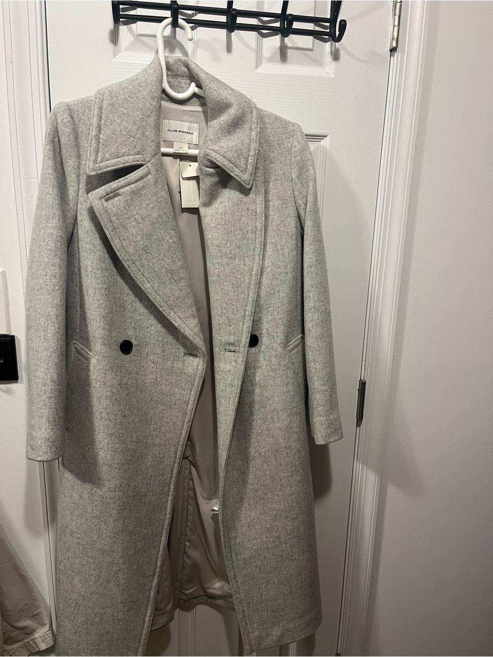 Club Monaco Light Gray Wool-Blend Double-Breasted Trench Coat